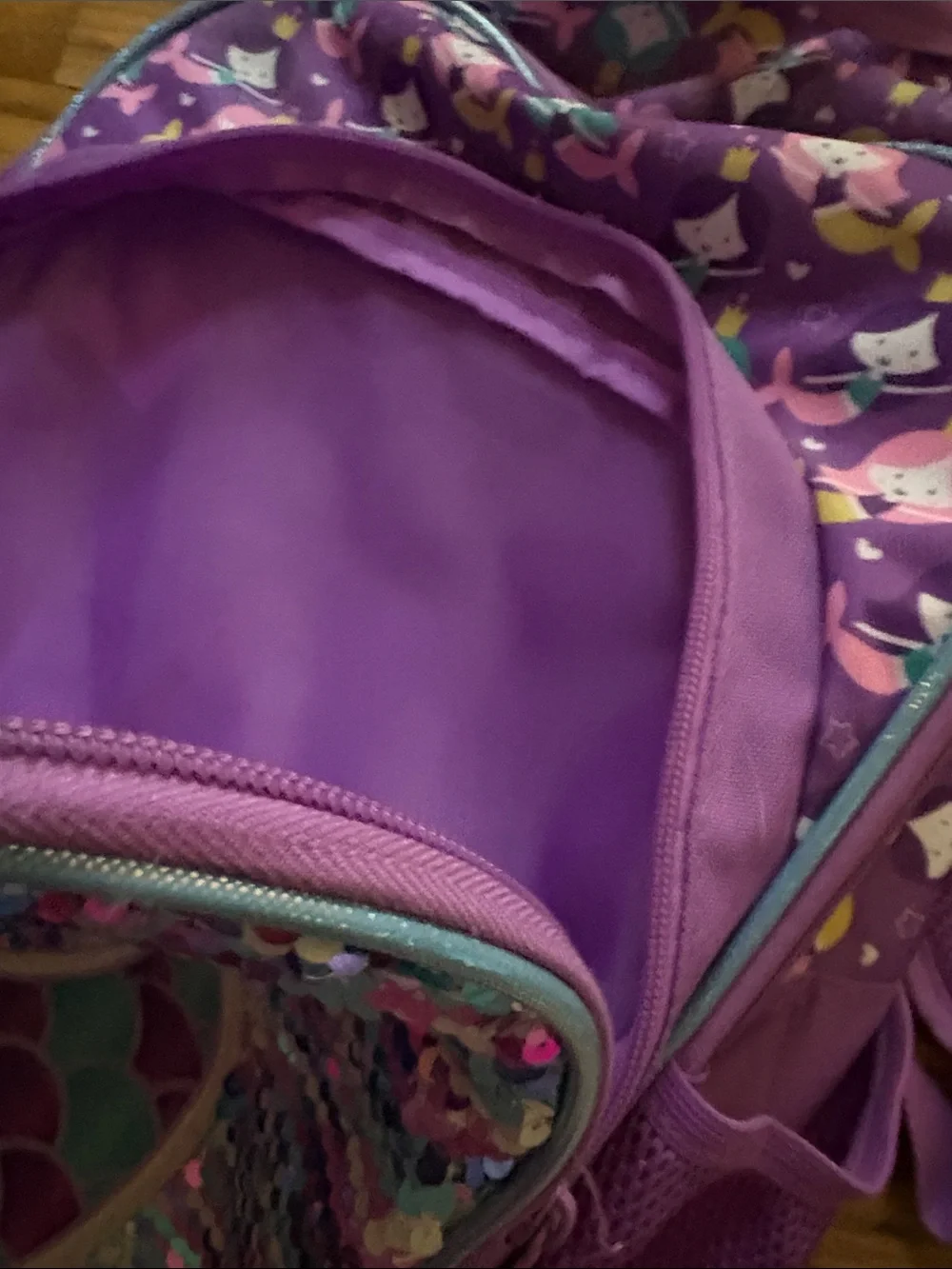 Girls Sequin Mermaid Tail Backpack - Purple & Teal